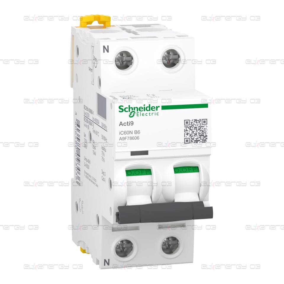 Миниатюрен прекъсвач (MCB), Acti9 iC60N, 1P+N, 6A, B крива, 6000A (IEC/EN 60898-1), 10kA (IEC/EN 60947-2)